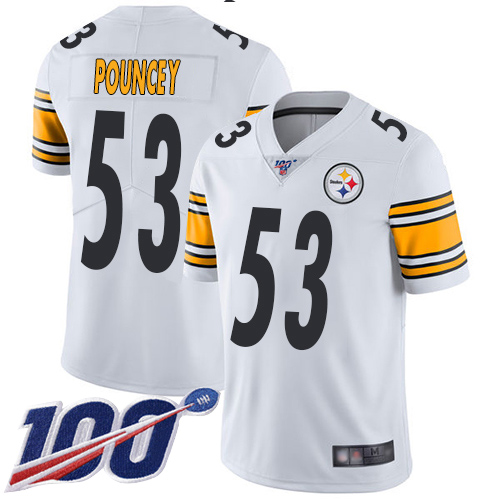 Men Pittsburgh Steelers Football #53 Limited White Maurkice Pouncey Road 100th Season Vapor Untouchable Nike NFL Jersey